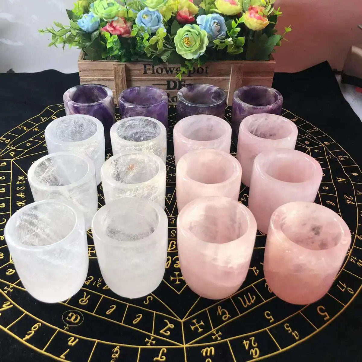 Natural Crystal Amethyst Rose Quartz White Crystal Cup Hand Curved Geode Crystal Tea Coffe Milk Mug Collection Craft Home Decor
