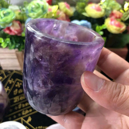 Natural Crystal Amethyst Rose Quartz White Crystal Cup Hand Curved Geode Crystal Tea Coffe Milk Mug Collection Craft Home Decor