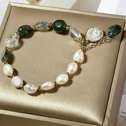 Natural Pearl Bracelet Green Crystal Original Design Women's Korean  Bangles Student Friend Birthday Jewelry Handpiece