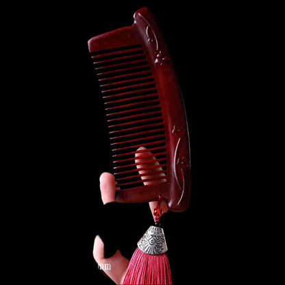 Natural Rhinoceros Horn Small Leaf Red Sandalwood Carved Wood Comb Retro Style Massage Comb Gifts with comb