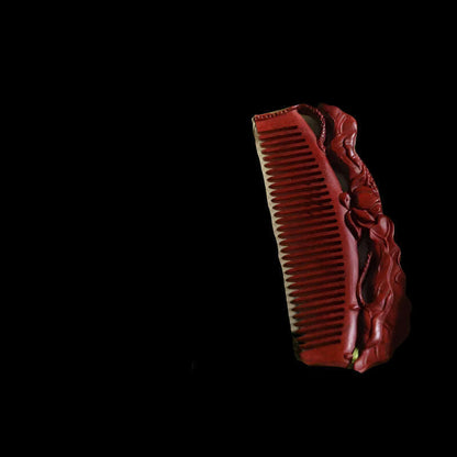 Natural Rhinoceros Horn Small Leaf Red Sandalwood Carved Wood Comb Retro Style Massage Comb Gifts with comb