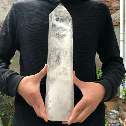 Natural White Quartz Hand Carved Crystal Tower Wand Reiki Healing