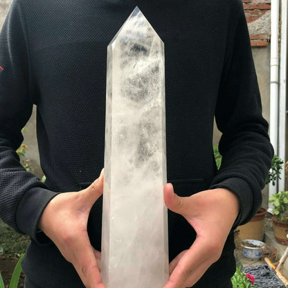Natural White Quartz Hand Carved Crystal Tower Wand Reiki Healing