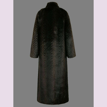 Nerazzurri Winter Extra Long Thick Warm Luxury Elegant Striped Fluffy Faux Mink Fur Coat Women Stand Collar Maxi Overcoat 2022