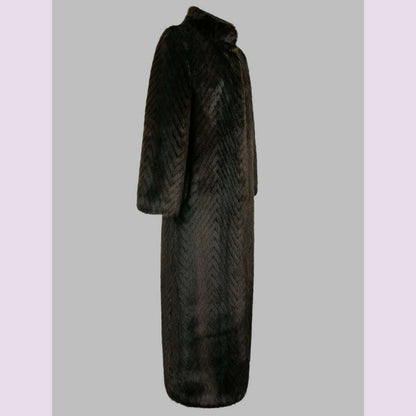 Nerazzurri Winter Extra Long Thick Warm Luxury Elegant Striped Fluffy Faux Mink Fur Coat Women Stand Collar Maxi Overcoat 2022