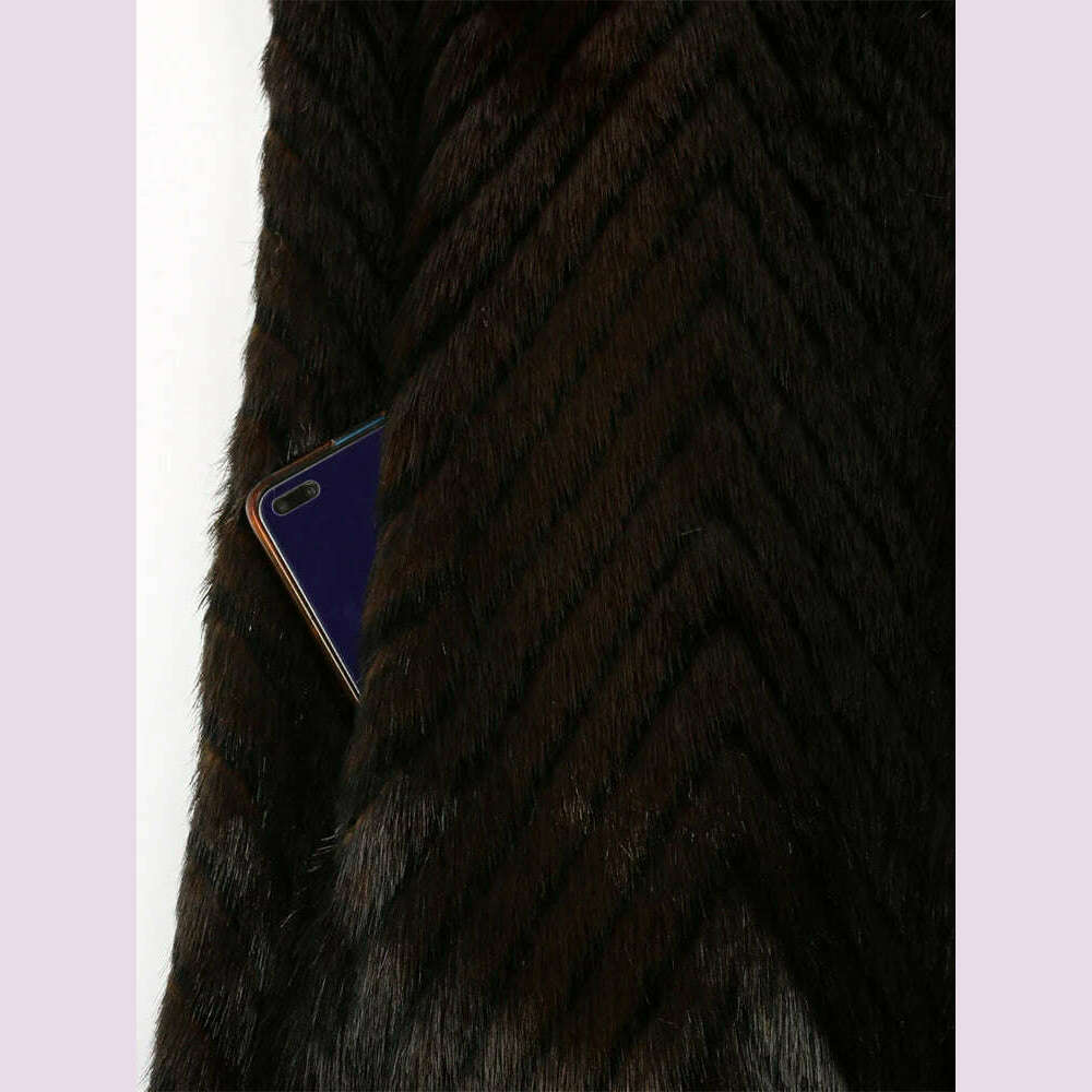 Nerazzurri Winter Extra Long Thick Warm Luxury Elegant Striped Fluffy Faux Mink Fur Coat Women Stand Collar Maxi Overcoat 2022