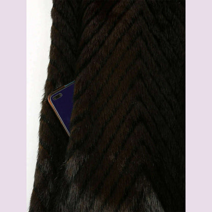 Nerazzurri Winter Extra Long Thick Warm Luxury Elegant Striped Fluffy Faux Mink Fur Coat Women Stand Collar Maxi Overcoat 2022