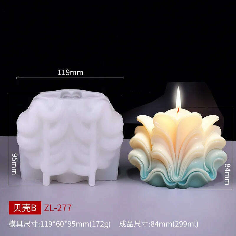 New 3D Shell shaped candle silicone mold wave striped shell cake chocolate silicone mold soap mold water wave shell candle molds