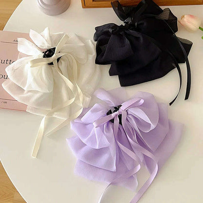 New Bow Floating Ribbon Grip Clip Girls Elegant Ponytail Braid Claw Clip Retro Luxury Female Hair Card Hair Accessories