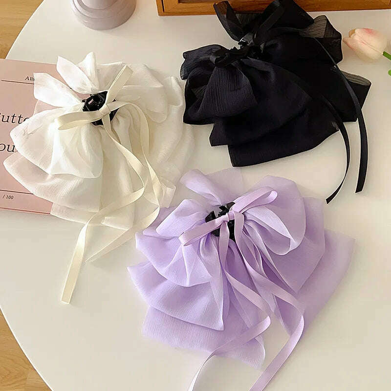 New Bow Floating Ribbon Grip Clip Girls Elegant Ponytail Braid Claw Clip Retro Luxury Female Hair Card Hair Accessories