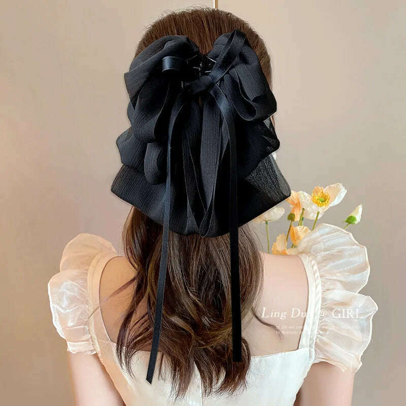 New Bow Floating Ribbon Grip Clip Girls Elegant Ponytail Braid Claw Clip Retro Luxury Female Hair Card Hair Accessories