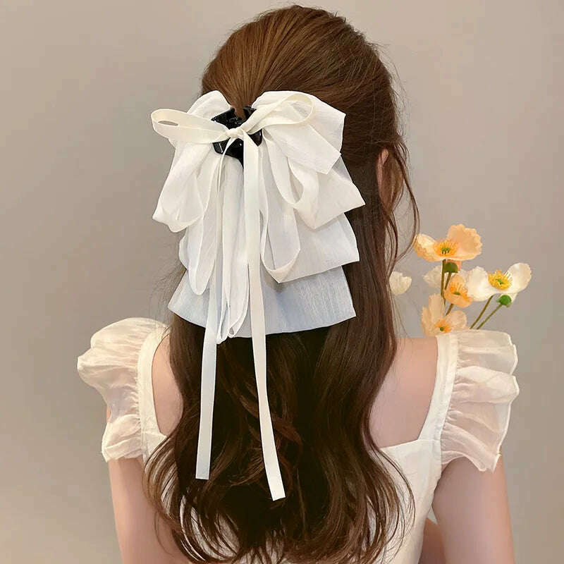 New Bow Floating Ribbon Grip Clip Girls Elegant Ponytail Braid Claw Clip Retro Luxury Female Hair Card Hair Accessories
