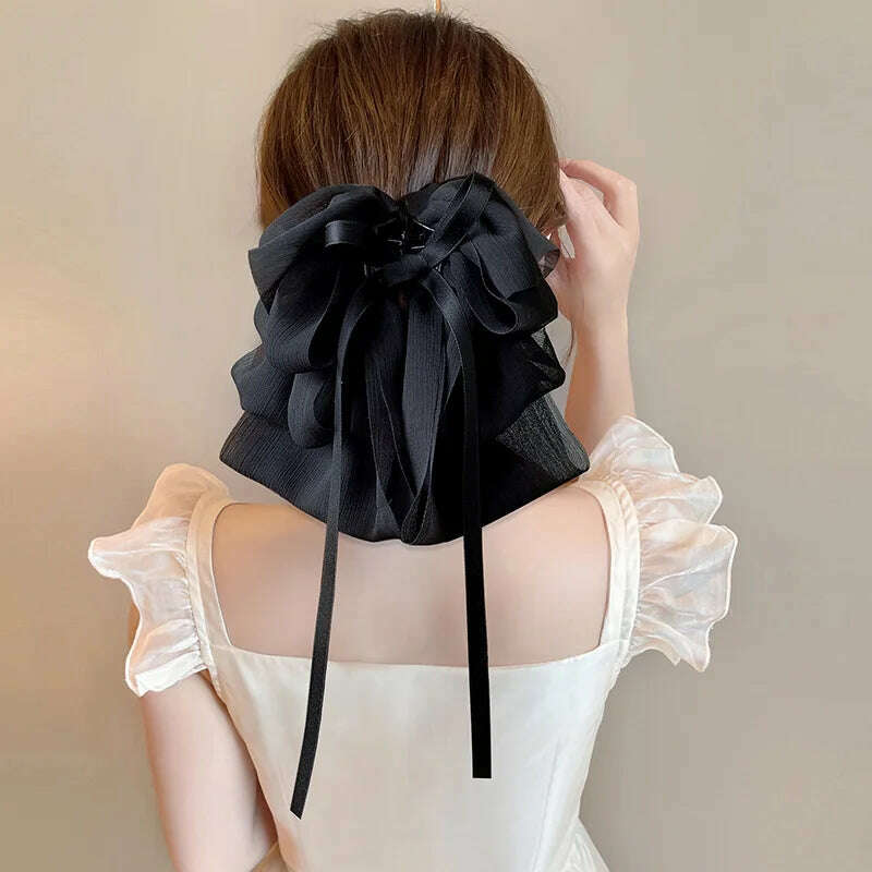 New Bow Floating Ribbon Grip Clip Girls Elegant Ponytail Braid Claw Clip Retro Luxury Female Hair Card Hair Accessories