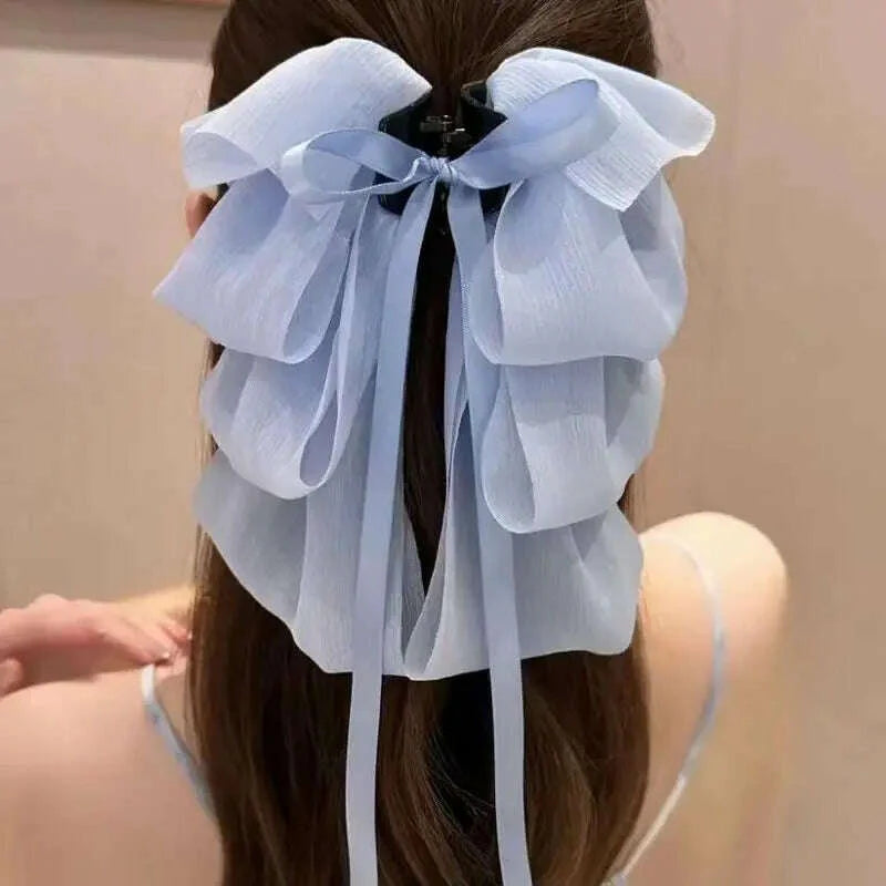 New Bow Floating Ribbon Grip Clip Girls Elegant Ponytail Braid Claw Clip Retro Luxury Female Hair Card Hair Accessories