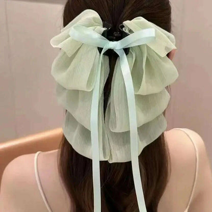 New Bow Floating Ribbon Grip Clip Girls Elegant Ponytail Braid Claw Clip Retro Luxury Female Hair Card Hair Accessories