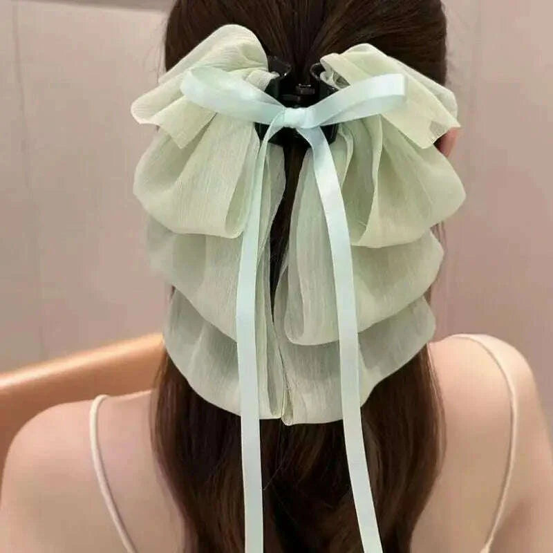 New Bow Floating Ribbon Grip Clip Girls Elegant Ponytail Braid Claw Clip Retro Luxury Female Hair Card Hair Accessories