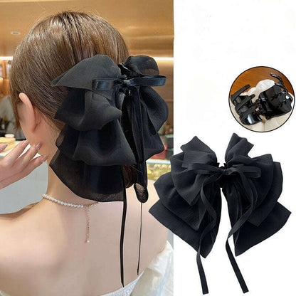 New Bow Floating Ribbon Grip Clip Girls Elegant Ponytail Braid Claw Clip Retro Luxury Female Hair Card Hair Accessories