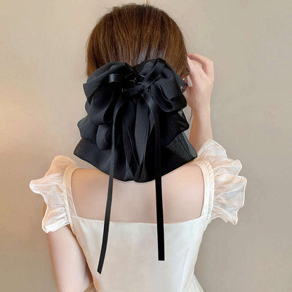 New Bow Floating Ribbon Grip Clip Girls Elegant Ponytail Braid Claw Clip Retro Luxury Female Hair Card Hair Accessories