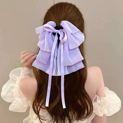 New Bow Floating Ribbon Grip Clip Girls Elegant Ponytail Braid Claw Clip Retro Luxury Female Hair Card Hair Accessories