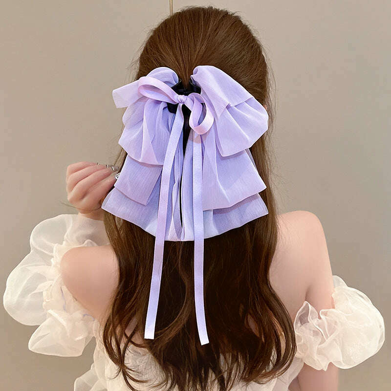 New Bow Floating Ribbon Grip Clip Girls Elegant Ponytail Braid Claw Clip Retro Luxury Female Hair Card Hair Accessories