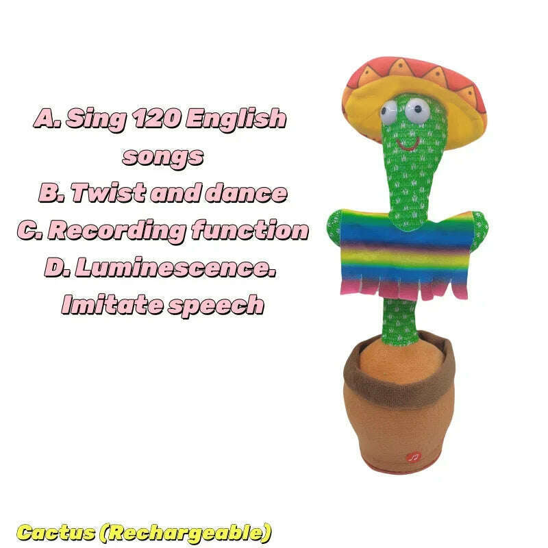 New Dancing Cactus Toys Repeat Talking Songs Wriggle Dancing Sing Toy Talk Plushie Stuffed Toys for Baby Adult Christmas Gifts