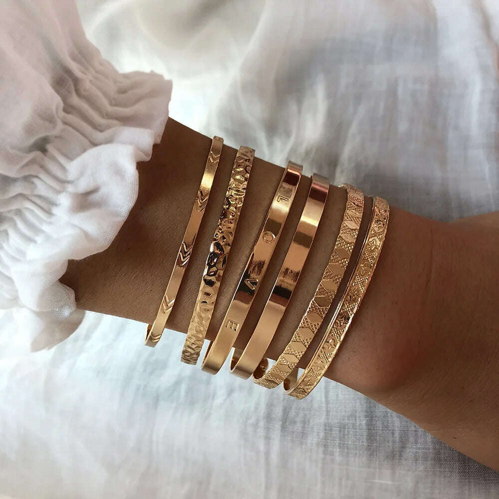 New Fashion Boho Punk Golden Cuff Bracelets & Bangles For Women Love Pulseiras Bangle Set Feminina Jewelry Charm Gifts B051