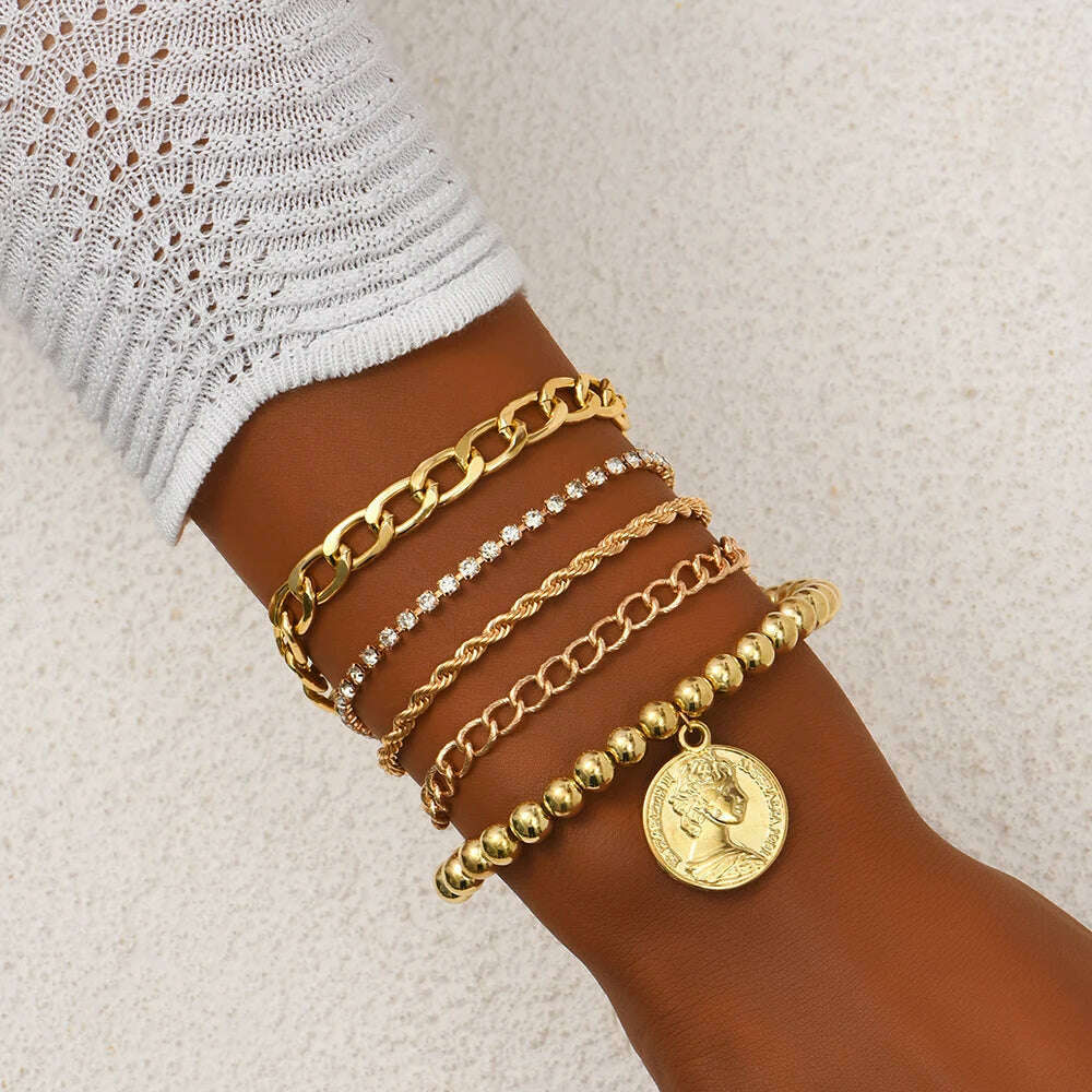 New Fashion Boho Punk Golden Cuff Bracelets & Bangles For Women Love Pulseiras Bangle Set Feminina Jewelry Charm Gifts B051