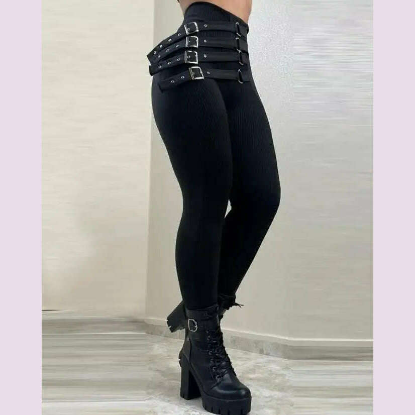 New Fashion Elegant Women's High Waist Buckled Skinny Pants Casual Trouser Bottom Female Clothing Outfits for Women