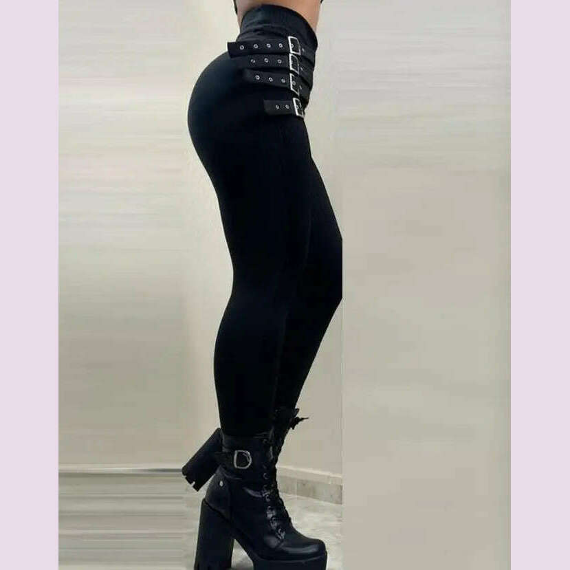 New Fashion Elegant Women's High Waist Buckled Skinny Pants Casual Trouser Bottom Female Clothing Outfits for Women