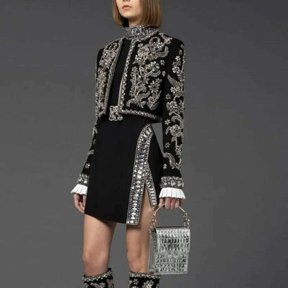 New Luxury Handmade Diamonds Vintage Jacket Women Elegant Party Fashion Black Short Coat Office Ladies Autumn Designer Jackets