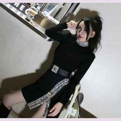 New Luxury Handmade Diamonds Vintage Jacket Women Elegant Party Fashion Black Short Coat Office Ladies Autumn Designer Jackets