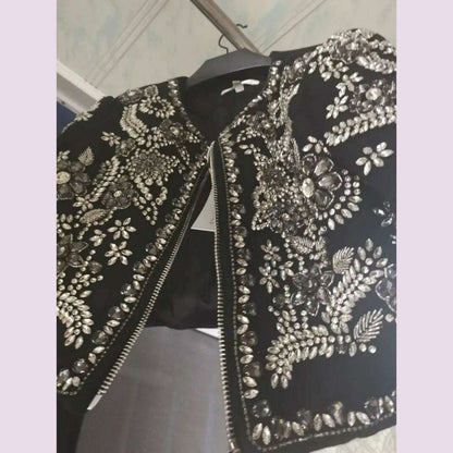 New Luxury Handmade Diamonds Vintage Jacket Women Elegant Party Fashion Black Short Coat Office Ladies Autumn Designer Jackets