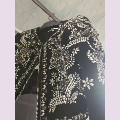 New Luxury Handmade Diamonds Vintage Jacket Women Elegant Party Fashion Black Short Coat Office Ladies Autumn Designer Jackets