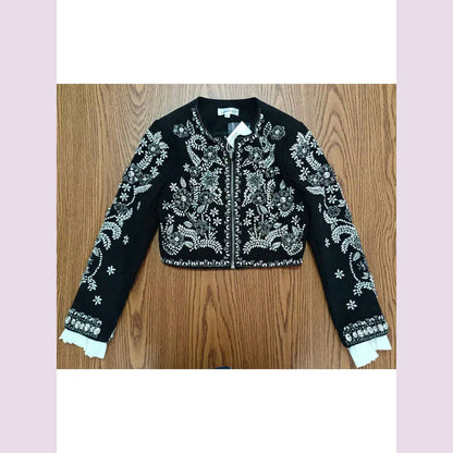 New Luxury Handmade Diamonds Vintage Jacket Women Elegant Party Fashion Black Short Coat Office Ladies Autumn Designer Jackets
