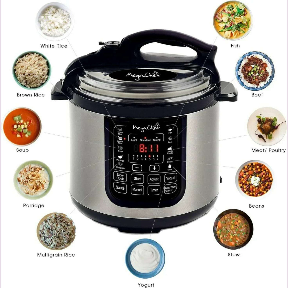 NEW MCPR120A 8 Quart Digital Pressure Cooker with 13 Pre-set Multi Function Features, Stainless Steel