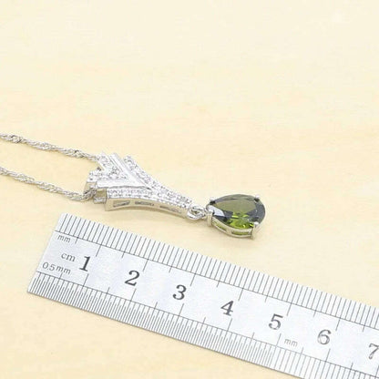 New Peridot Green Silver 925 Jewelry Set for Women with Bracelet Earrings Necklace Pendant Ring Birthday Gift