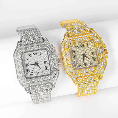 New Punk Men Watch Iced Out Diamond Sparkling Quartz Watches Fashion Hip Hop Classic Silver Color Watch Jewelry Men Women Gift