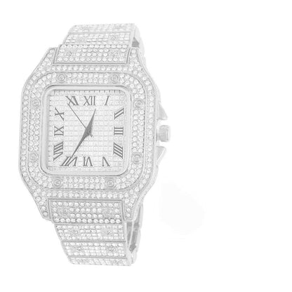 New Punk Men Watch Iced Out Diamond Sparkling Quartz Watches Fashion Hip Hop Classic Silver Color Watch Jewelry Men Women Gift
