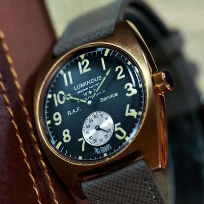 NEW Seizenn W10 WW2 Field Watch Retro Arrow Pilot Watch Men Mechanical Manual Hand Wind Luminous Merkur CUSN8 Bronze Turtle Case