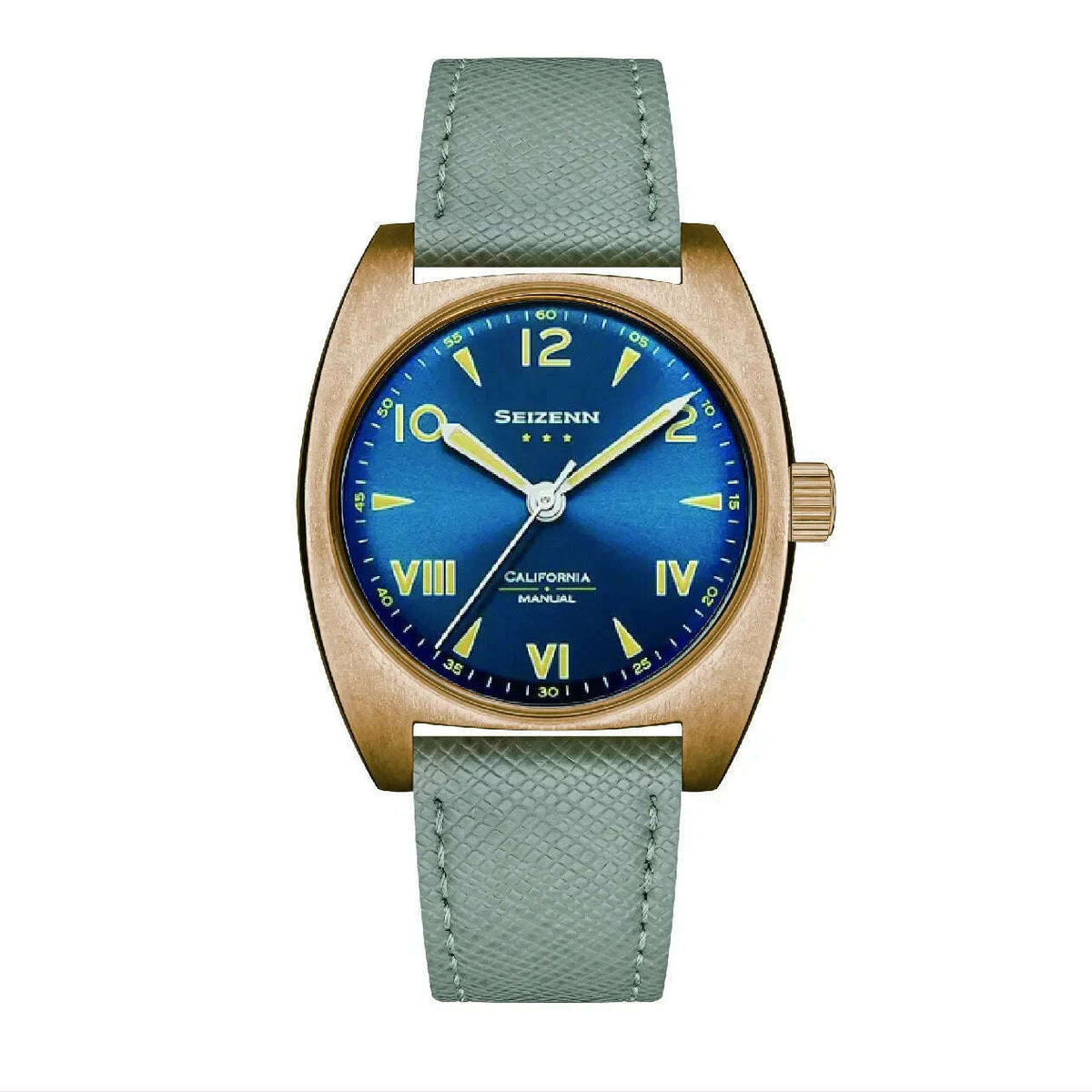 NEW Seizenn W10 WW2 Field Watch Retro Arrow Pilot Watch Men Mechanical Manual Hand Wind Luminous Merkur CUSN8 Bronze Turtle Case