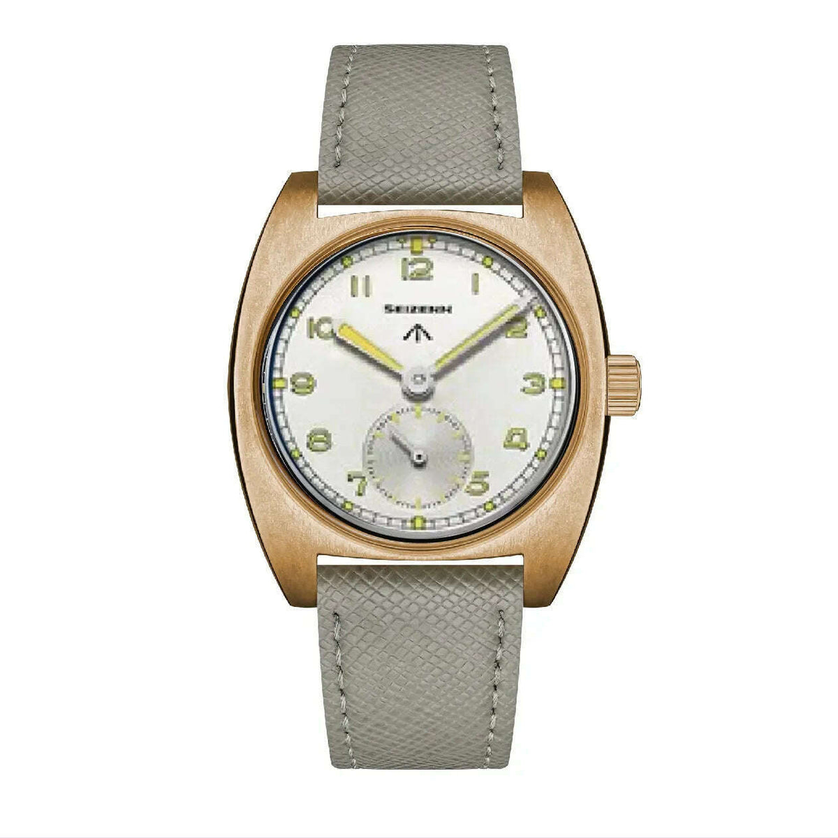 NEW Seizenn W10 WW2 Field Watch Retro Arrow Pilot Watch Men Mechanical Manual Hand Wind Luminous Merkur CUSN8 Bronze Turtle Case