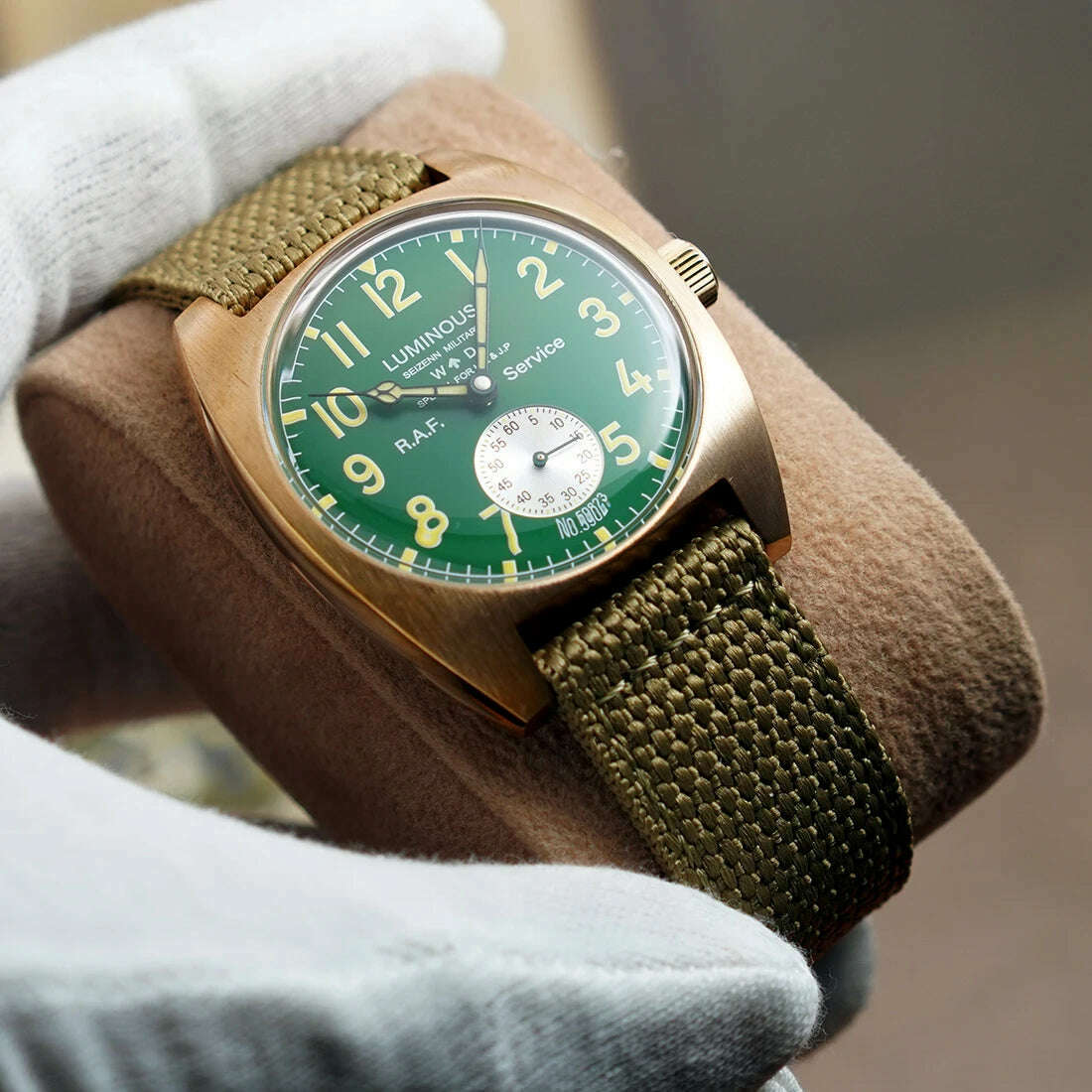 NEW Seizenn W10 WW2 Field Watch Retro Arrow Pilot Watch Men Mechanical Manual Hand Wind Luminous Merkur CUSN8 Bronze Turtle Case