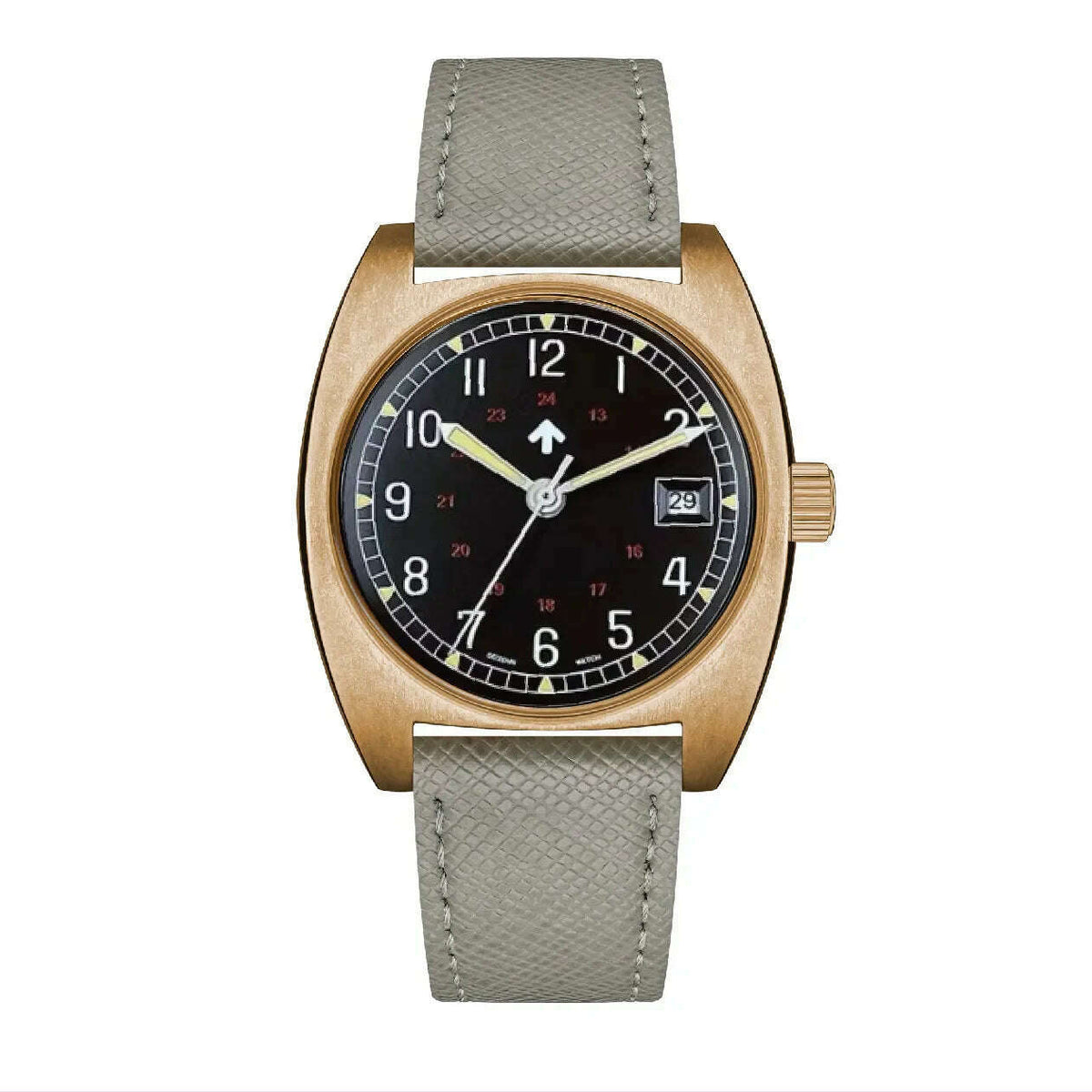 NEW Seizenn W10 WW2 Field Watch Retro Arrow Pilot Watch Men Mechanical Manual Hand Wind Luminous Merkur CUSN8 Bronze Turtle Case
