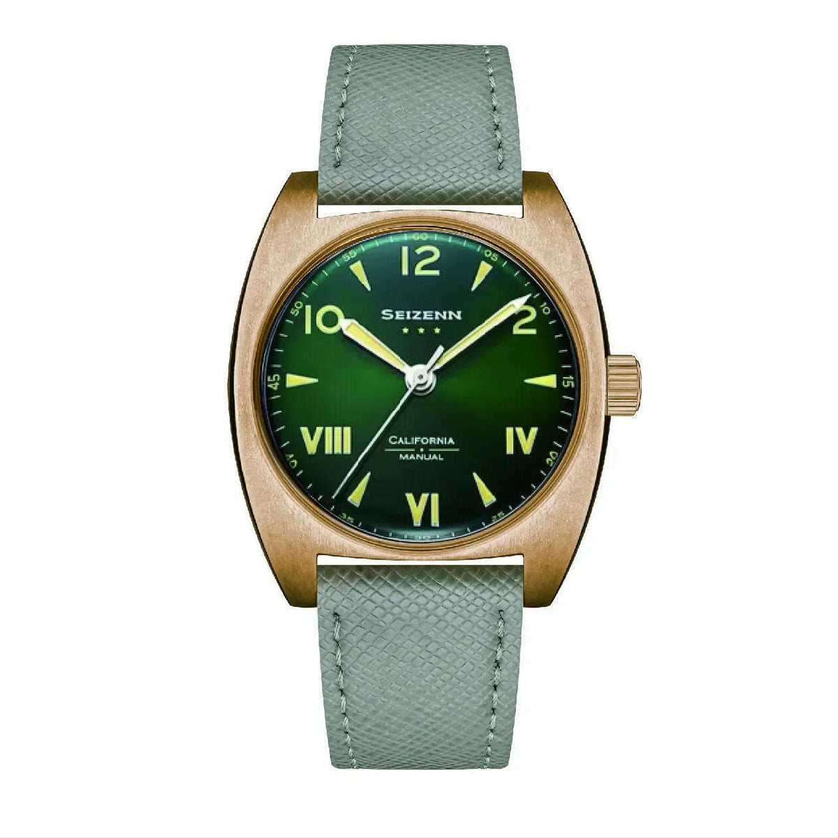 NEW Seizenn W10 WW2 Field Watch Retro Arrow Pilot Watch Men Mechanical Manual Hand Wind Luminous Merkur CUSN8 Bronze Turtle Case