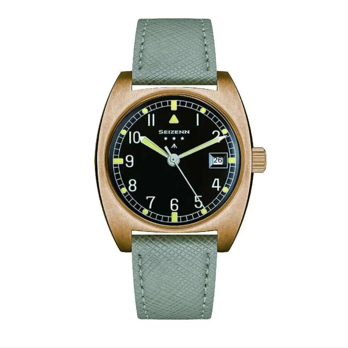 NEW Seizenn W10 WW2 Field Watch Retro Arrow Pilot Watch Men Mechanical Manual Hand Wind Luminous Merkur CUSN8 Bronze Turtle Case