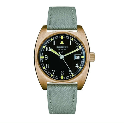 NEW Seizenn W10 WW2 Field Watch Retro Arrow Pilot Watch Men Mechanical Manual Hand Wind Luminous Merkur CUSN8 Bronze Turtle Case