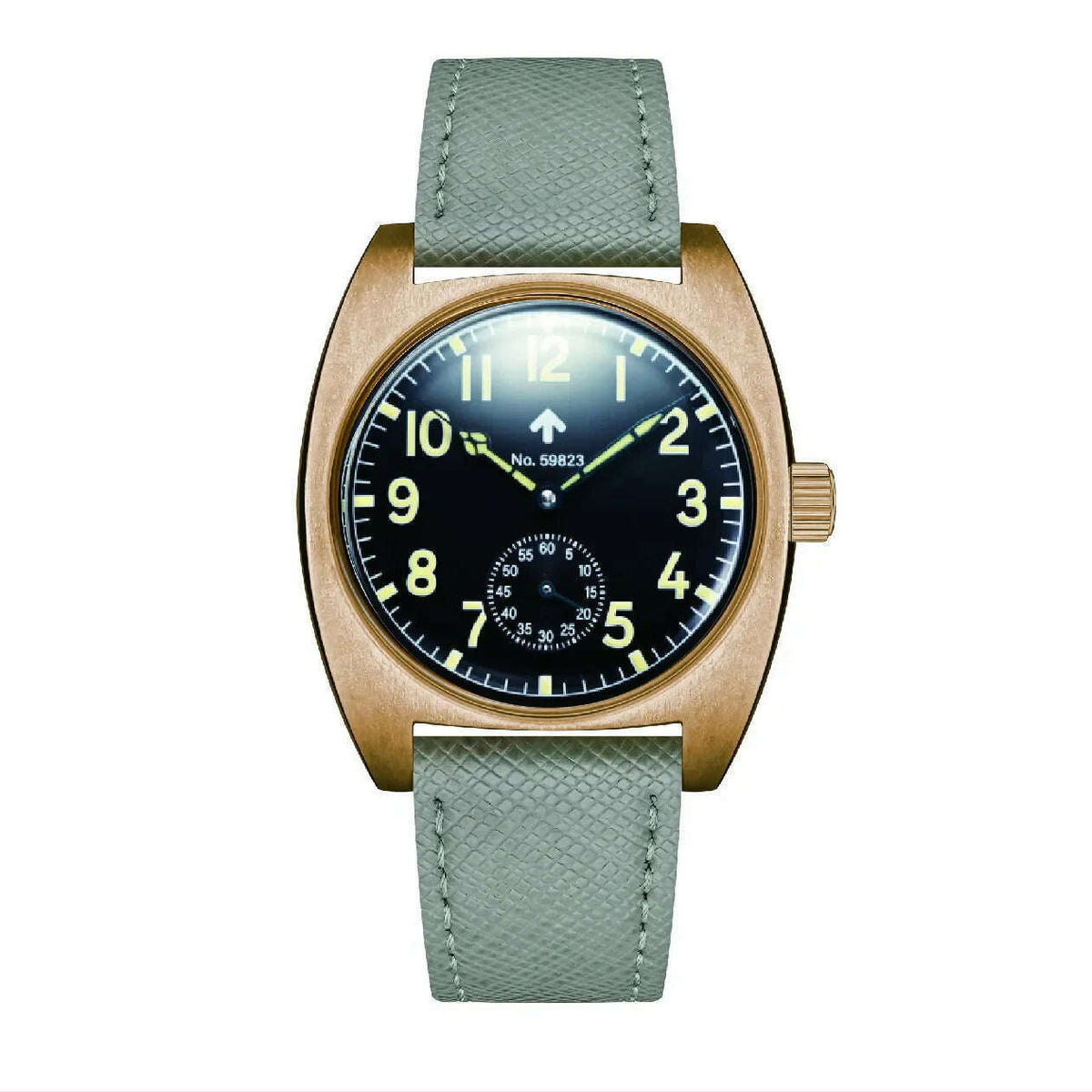 NEW Seizenn W10 WW2 Field Watch Retro Arrow Pilot Watch Men Mechanical Manual Hand Wind Luminous Merkur CUSN8 Bronze Turtle Case