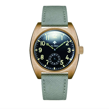 NEW Seizenn W10 WW2 Field Watch Retro Arrow Pilot Watch Men Mechanical Manual Hand Wind Luminous Merkur CUSN8 Bronze Turtle Case