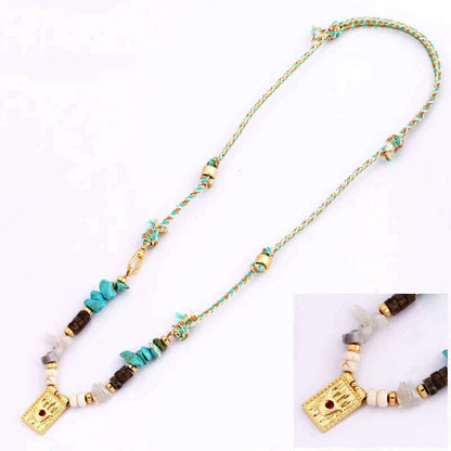 New Style Multi Color Braided Rope Star Moon Heart Hand Eye Charm Necklace,Unique Mix Stone 18K Gold Cotton Cord Jewelry Finding