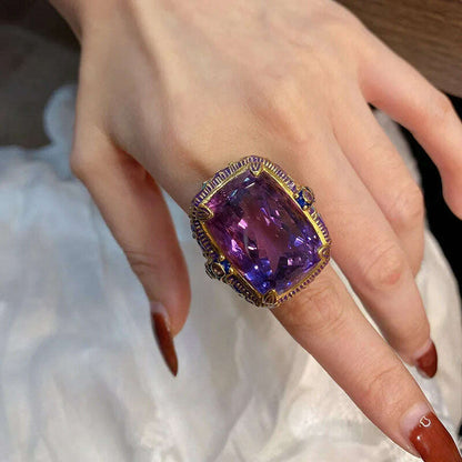 New Vintage High Quality Oval Purple Stone Jewelry Sets For Women Luxury Medieval Enamel Hollow Out Big Pendant Necklaces Rings